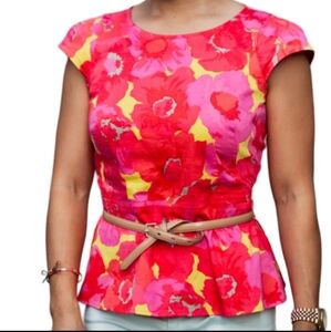 Ann Taylor LOFT Women's Floral Peplum Top Cap Sleeve